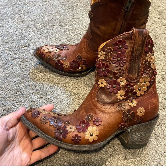 Old Gringo Hippy Dance Boots Burnished Leather 3D Appliquéd Studded Flowers 7.5B - Picture 7 of 16